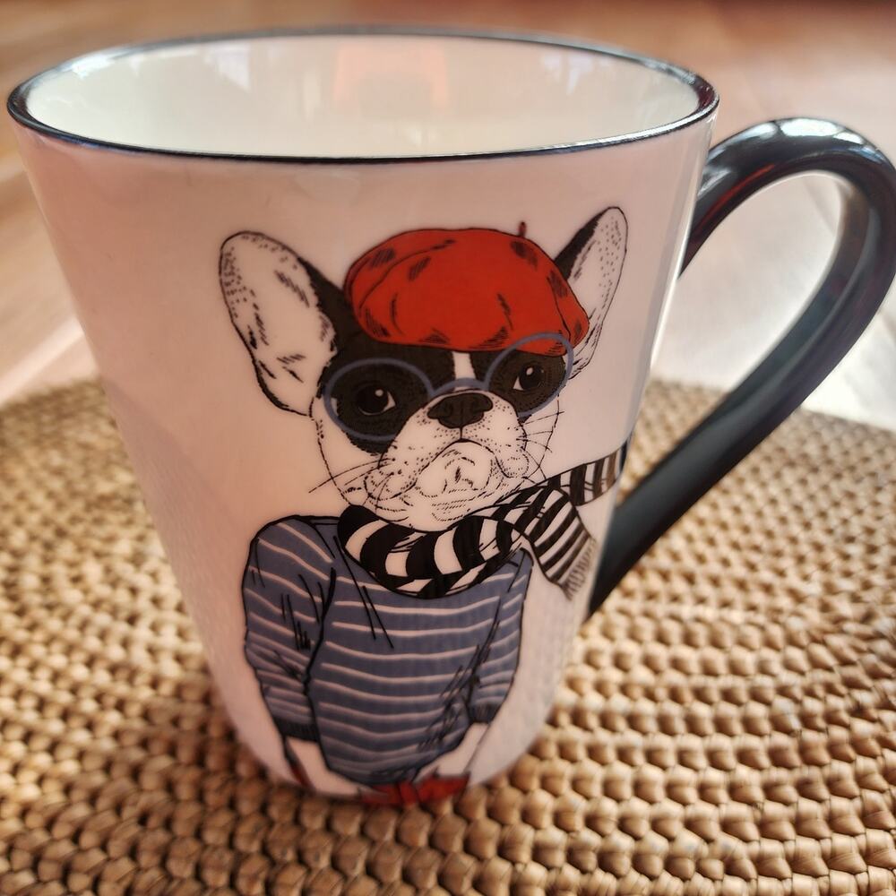 Signature houseware hipster french bulldog scarf animal coffee tea ceramic mug‎